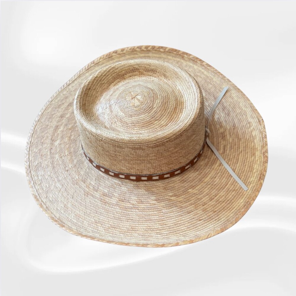 Mexican Palm-Leaf Cowboy Hat, Straw, Leather Band Size 54 (US 6 3/4)